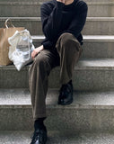 Khaki Brown Corduroy Semi-Wide Pants