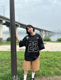 [unisex] Hirom Mesh Sporty Lettering Over Short Sleeve Tee