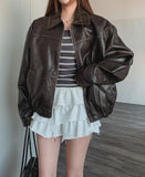 Pond cut washing two-way leather jacket