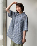 [unisex] Hyotao Check Over Short Sleeve Shirt