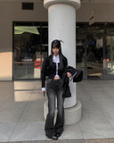 Tabi Black Denim Washing Bootcut Denim Pants