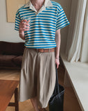 Summer Terry Stripe Collared Short Sleeve Tee