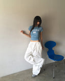 Fezzan Lettering Embroidered Raglan Short Sleeve T-Shirt
