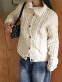 Robe Collar High-Neck Avant Cable Knit Long Sleeve Cardigan