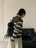 Monku stripe wool hood knit