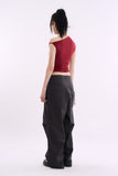 Twill snap wide cotton pants