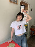 Bobona Cat Printing Crop Short Sleeve Tee