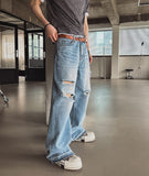 Piece Damaged Wide Denim Pants