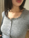 Shaltie Lace Square Neck Ribbed Knit Cardigan