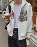 Book Vintage Racing Printing Hood Zip-Up