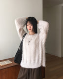 Aque Boatneck Off Shoulder Ribbed Angora Knit