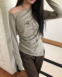 Roden One-Shoulder Flower Print Long-Sleeve T-Shirt