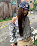 Mechi check color matching long sleeve hood zip-up