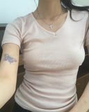 Monb Side Shirring V-Neck Short Sleeve T-Shirt