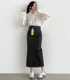 Raw Non Fade H-Line Back Slit Denim Long Skirt