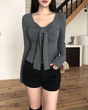 Hina Shirring Tie Ribbon Long Sleeve