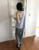 Romu Nylon Unbalanced Strap Ribbon Sleeveless Blouse