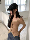 Romine lace color matching ribbed long sleeve cardigan