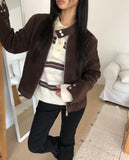 Cuff Stripe Color Matching Collar Loose Fit Long Sleeve Knit