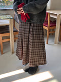 [BAONHAUS] Polunk Peach Fuzz Check Banding Long Skirt