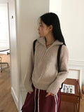 Saino Boucle Terry Slit Long Sleeve Half Zip-Up Knit