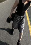 Adjust cut black denim bermuda pants