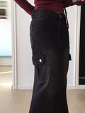 Riader Pocket Cargo Incision Denim Long Skirt