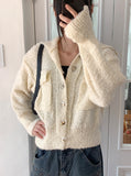 Lauder wool collar pocket knit long sleeve cardigan