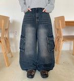 [unisex] Cocoru Washing Cargo Wide Denim Pants