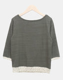 Fayu Flower Color Matching Button Three Quarter T-shirt