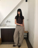 Poson Color Matching Shirring Short Sleeve T-shirt