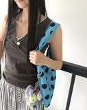 Piyo V-neck Rib Lace Sleeveless Shirt
