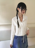 Throat Western Double Strap Long Sleeve Blouse