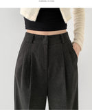 Winter Wool Two Pintuck Inner Clip Wide Slacks