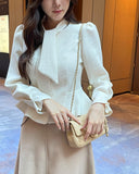 Maer Peplum Tie Tweed Jacket Blouse