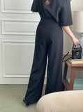 Washia Linen Short Sleeve T Blouse Wide Slacks Set