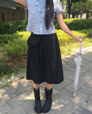 [Belt bag set] Machi pleated frill nylon banding midi skirt