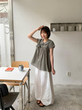 Hustle check ribbon short sleeve blouse