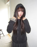 Hion high neck button hooded zip-up