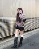 Stud Buckle Shirred Stiletto Long Boots