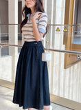 Aven Raw Denim Banding Flare Skirt