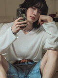 Crema linen V-neck knit