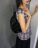 Benha Check Puff Frill Sleeveless Blouse
