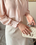 Lillian Pintuck Sleeve Chiffon Tie Blouse