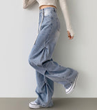 Knee Side Pin Tuck Balloon Waist Adjustment Wide Fit Denim Pants