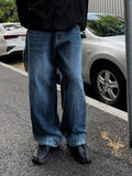 Blank wide wrinkle washing denim pants