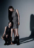 Shirring Zip Sleeveless Dress