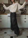 Maxi balloon snap denim pants