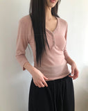 Havel Button V-Neck Long Sleeve T-Shirt