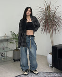 Raed cutting track denim pants
